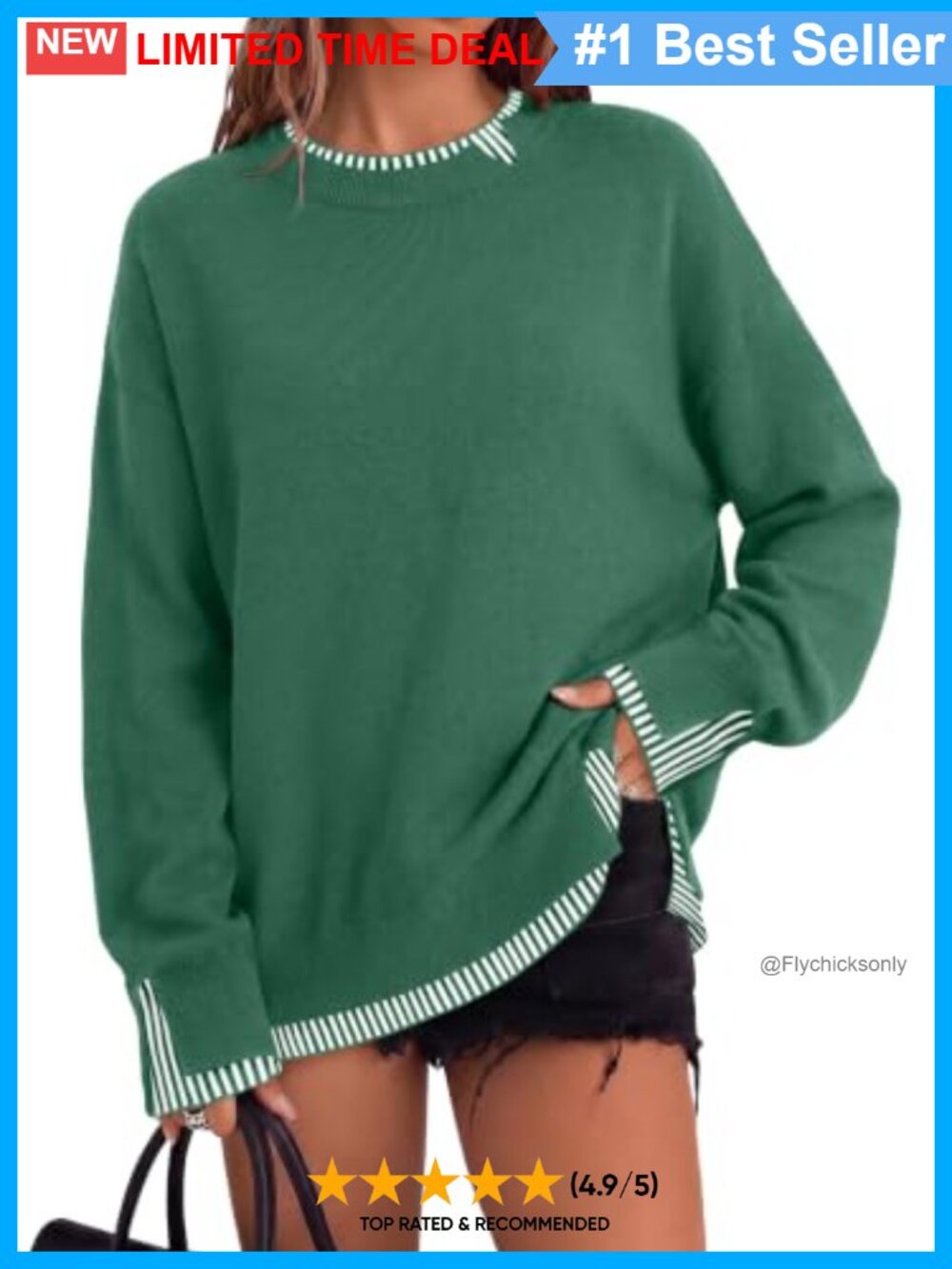 Womens Knit Crewneck Pullover Sweater Ribbed Long Sleeve Relaxed Fit